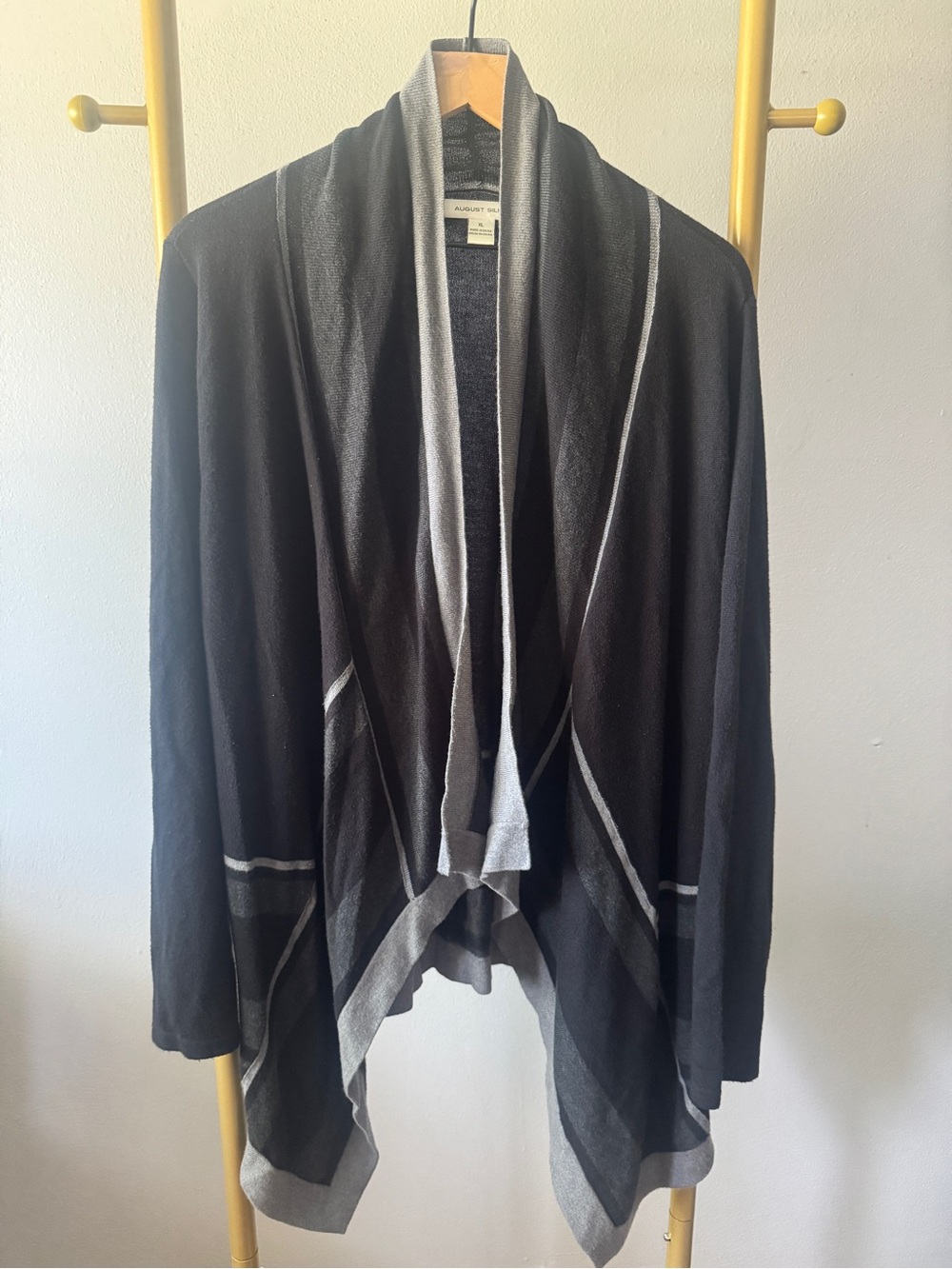 August Silk Gray and Black Draped Super Soft Cardigan Extra Large
